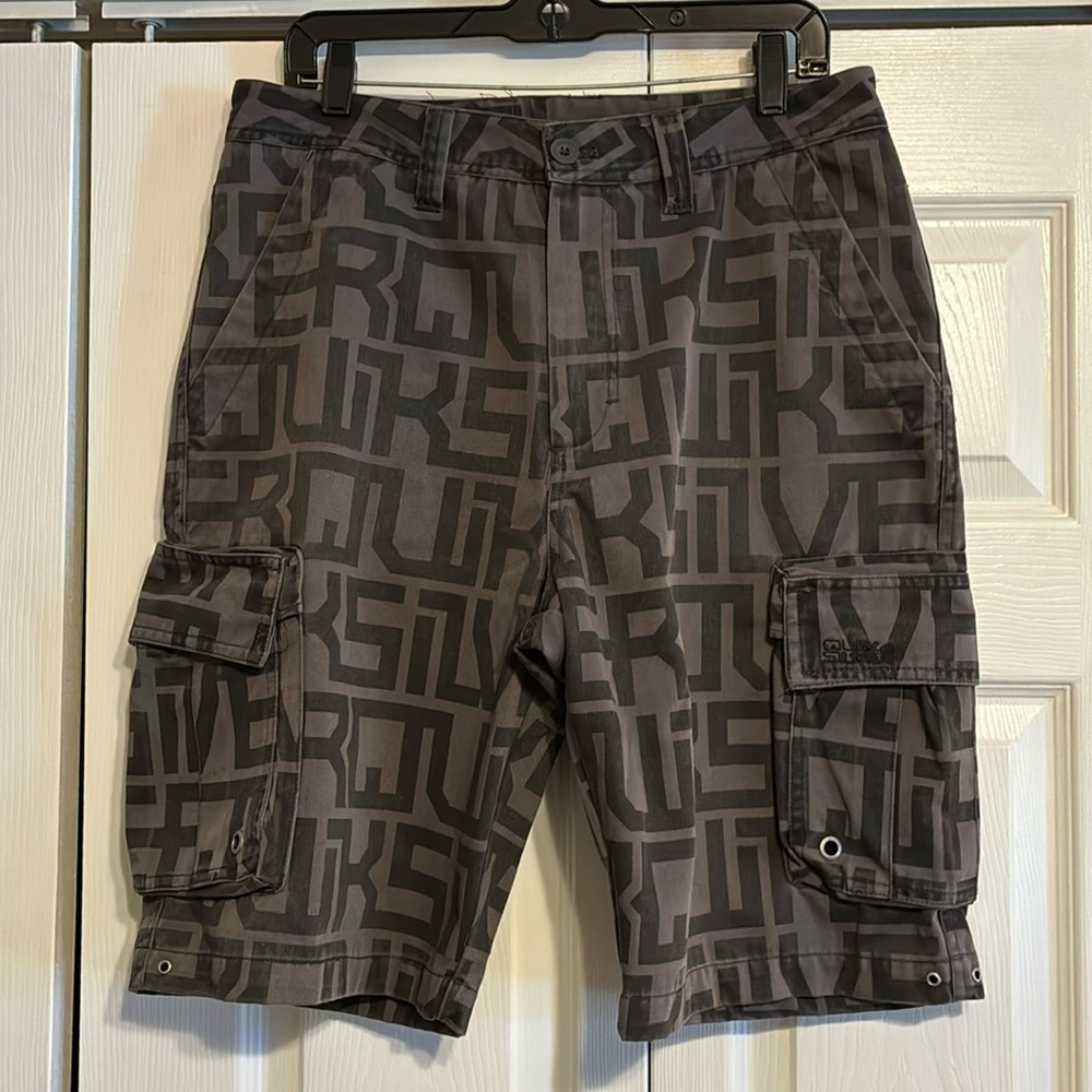 Quiksilver Gray and Black Patterned Name Logo Cargo Shorts